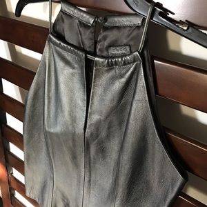 BCBG MAXAZRIA Leather Keyhole Sleeveless Top